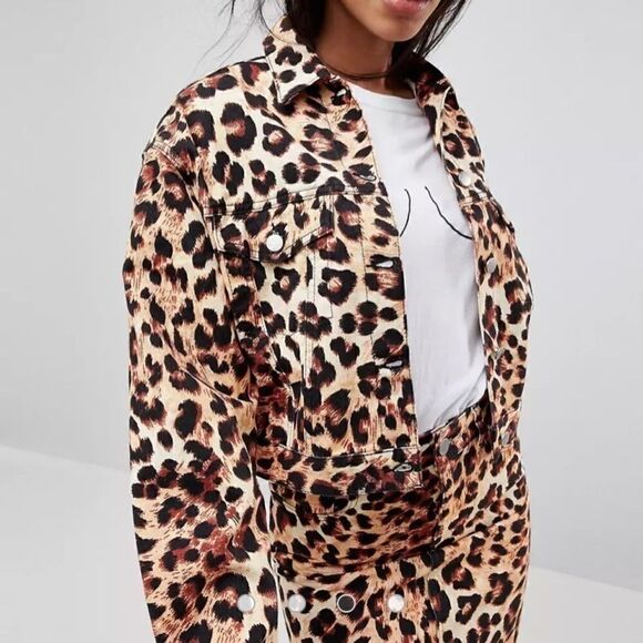 ASOS Design Denim Jacket in Leopard Print Size M - Picture 13 of 14